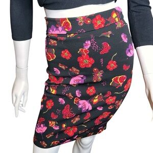 LuLaRoe Cassie Pencil Skirt Size XS Black Pink Butterfly Print Knee Length